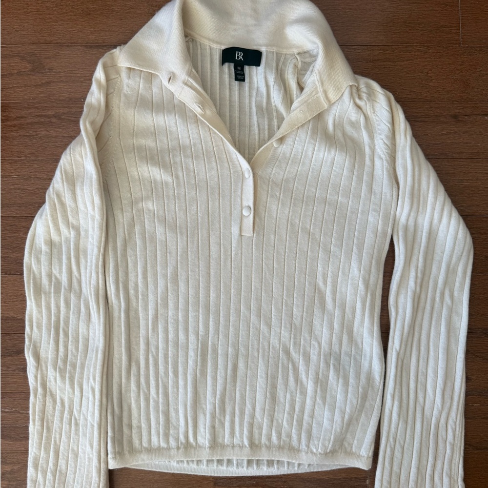 Banana Republic Off-White 100% Merino Polo Sweater